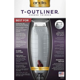 Andis 05105 T-Outliner Corded Trimmer for Men (Silver) Dual Voltage 110-240 Volt