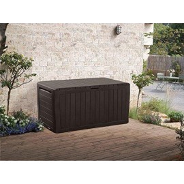 Keter Marvel Plus 71 Gallon Resin Outdoor Storage Box for Patio  Cushion Storage, Brown