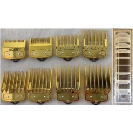 Gold Hair Clipper Guides Combs Guards 8 pcs Metal Clip / Holder Included NEW!