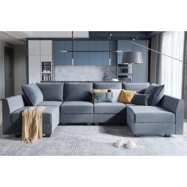 Bluish Grey U-Shape Reversible Sectional Sofa w/ Chaise